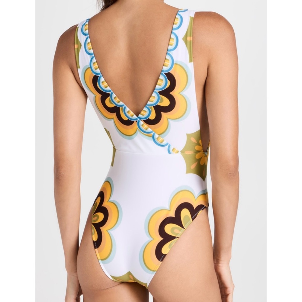 NWT. LA DoubleJ White and Yellow One Piece Swimsuit with Retro Floral Design - Picture 2 of 4